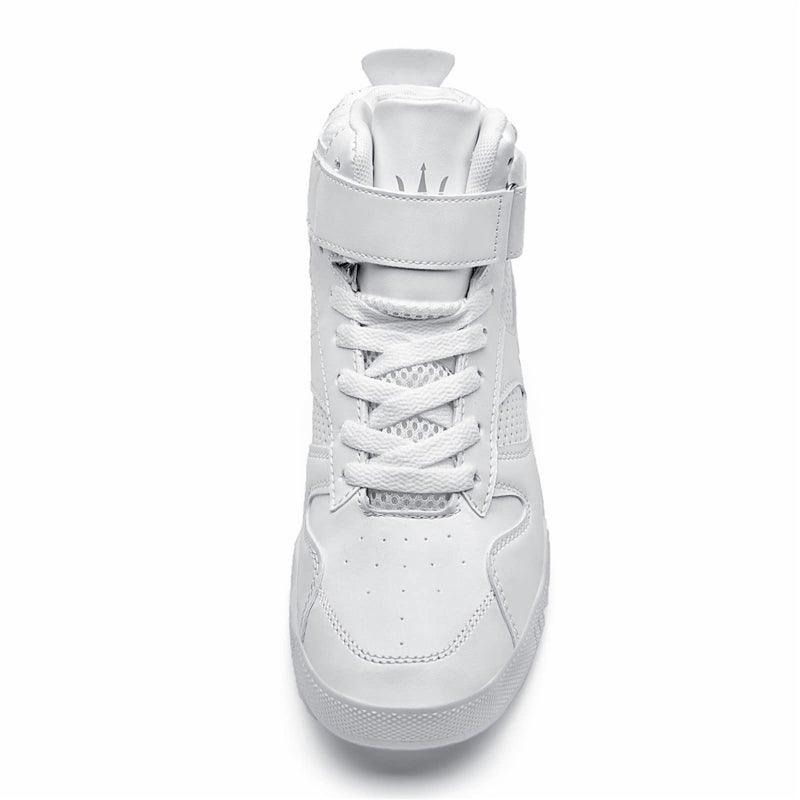 FZUU Men's Fashion High Top Leather Street Sneakers Sports Casual Shoes (7.5, White) - Image 3
